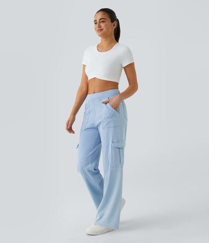 Mid Rise Multi Pockets Straight Leg Stretch Casual Cargo Jeans